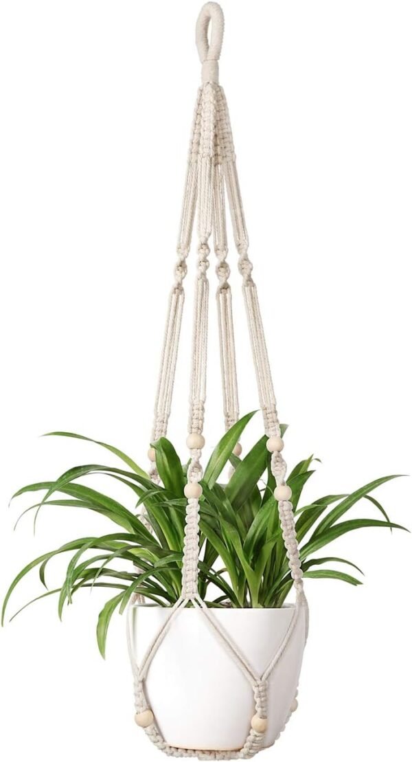 Macrame Plant Hanger with Wood Beads