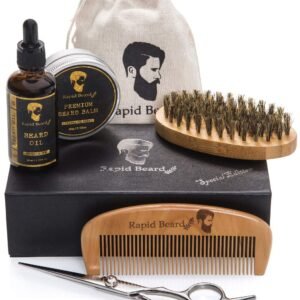 Men’s Beard Grooming Kit – Brush, Comb, Oil, Balm