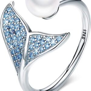 Mermaid Tail Ring with Blue Cubic Zirconia