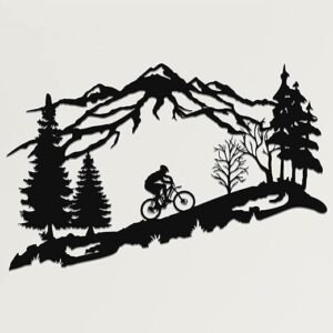 Metal Biker Wall Art – Mountain Tree and Cyclist Themed