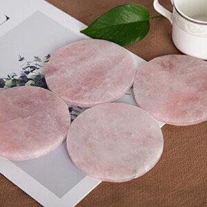 Natural Rose Quartz Crystal Coaster Set