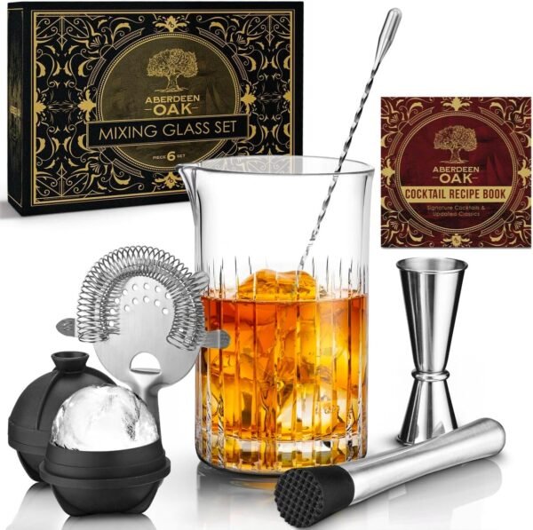 Oak Crystal Cocktail Mixing Glass Set