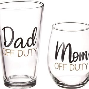 Off Duty Gift Set: Funny Wine and Pint Glasses for New Parents