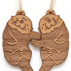 Otters Wood Christmas Tree Ornament Pair