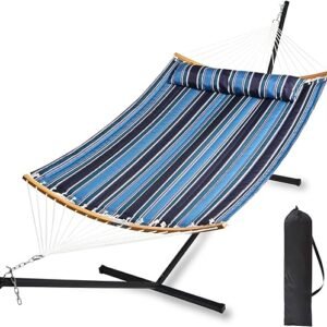 Outdoor Hammock with Stand – Blue Stripe