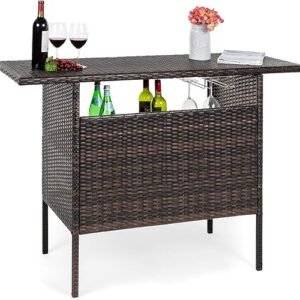 Outdoor Wicker Patio Bar Table – Brown