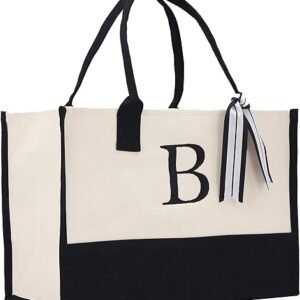 Personalized Monogram Initial Cotton Tote Bag (Black)