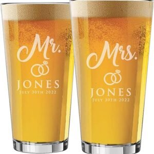 Personalized Mr & Mrs Engraved Pint Glasses – Set of 2