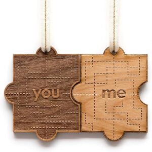 Personalized Puzzle Piece Wood Ornament Pair