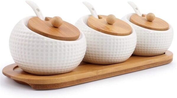 Porcelain Spice Jar Set with Bamboo Lid