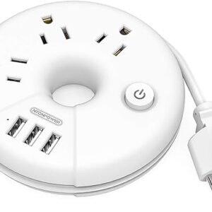 Portable Travel Power Strip, White