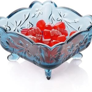 Retro Carved Glass Fruit Bowl – Blue