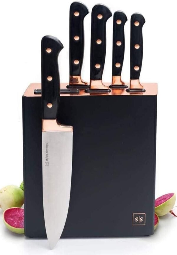 Rose Gold Copper Knife Set with Built-In Sharpener