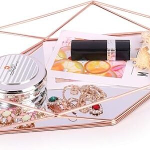 Rose Gold Jewelry Mirror Tray Organizer