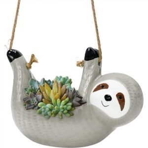 Sloth Ceramic Hanging Planter, Gray