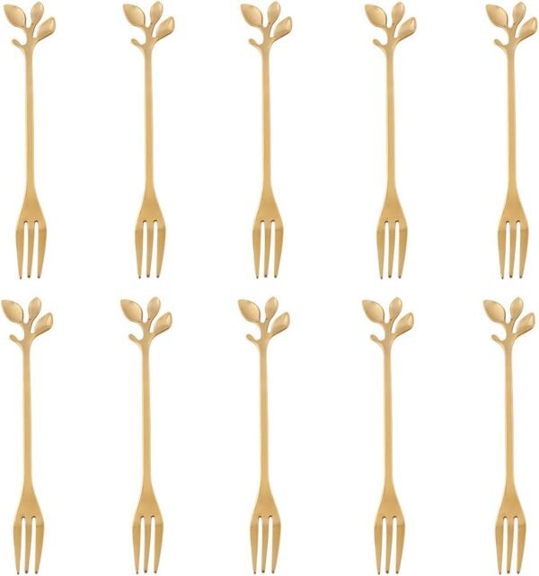 Stainless Steel Gold Leaf Appetizer Forks