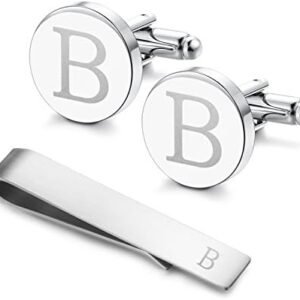 Stainless Steel Initial Cufflinks & Tie Clip Set