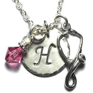 Stamped Stethoscope Initial Charm Necklace