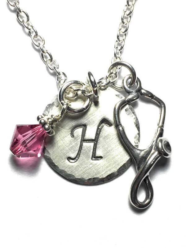 Stamped Stethoscope Initial Charm Necklace