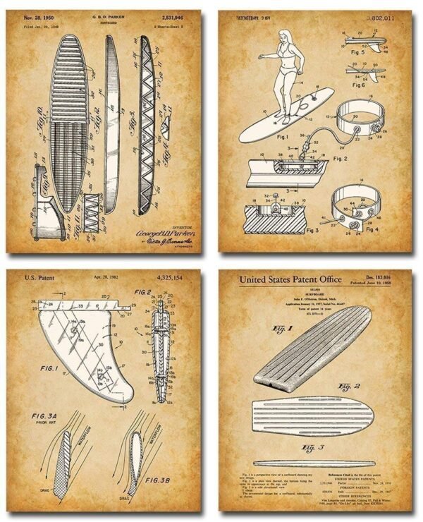 Surfboard Patent Prints - Vintage Surf Posters