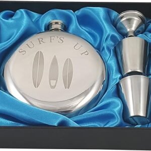 Surf’s Up Flask Gift Set – Beach Engraved Flask