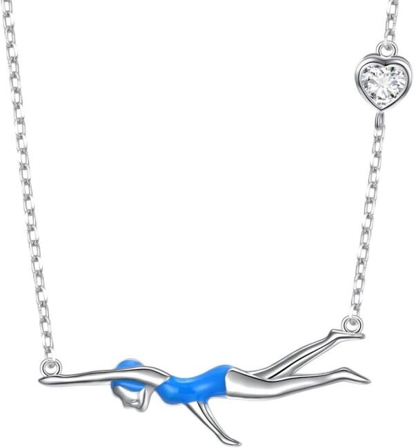 Swimming Girl Pendant Necklace - Sterling Silver