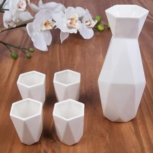 Traditional Porcelain Japanese Sake Set, White