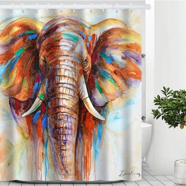 Watercolor Elephant Shower Curtain Set