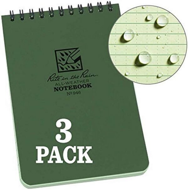 Weatherproof Notebook, 4" x 6", Green Cover, 3 Pack