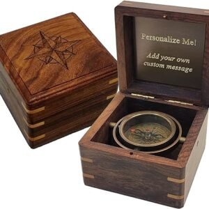Wood Box Engraved Compass Gift