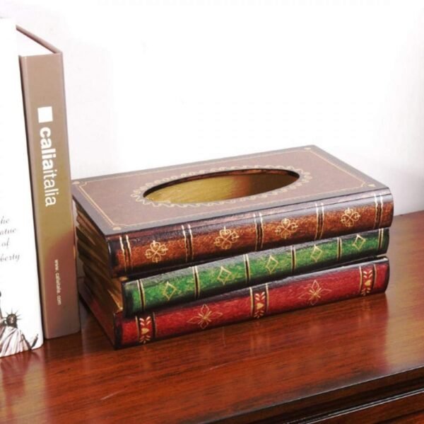 Wooden Antique Book Tissue Holder