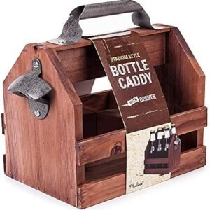 Wooden Beer Caddy with Bottle Opener (6-Pack)