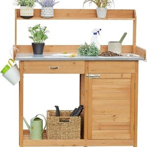 Yaheetech Outdoor Potting Bench with Metal Tabletop