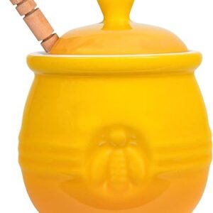 Yellow Stoneware Honey Pot with Dipper